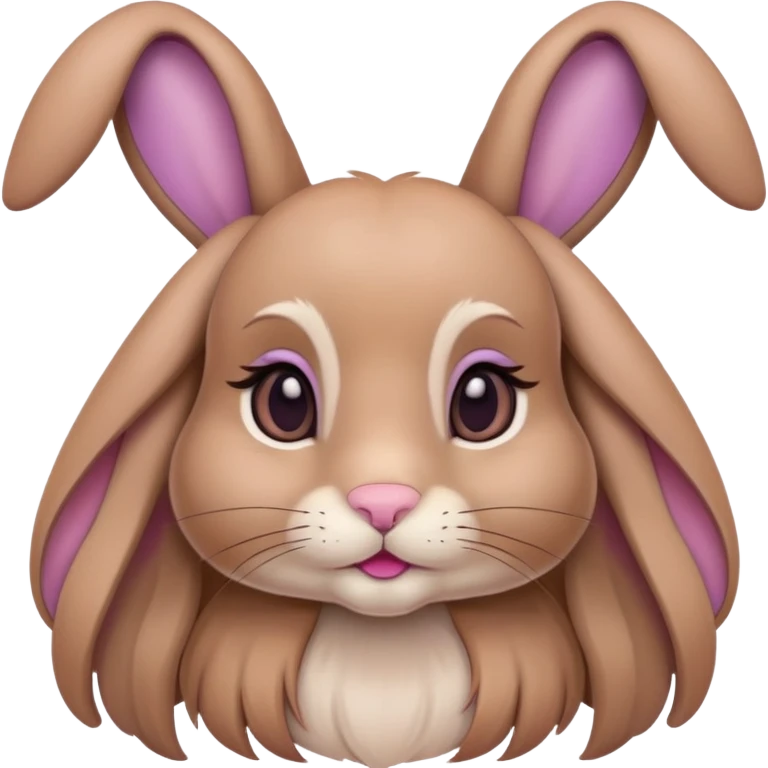 a light brown bunny with long floppy ears wearing a mauve matte lipstick. emoji