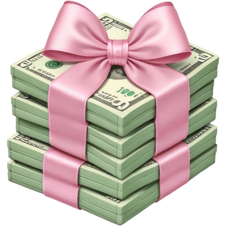 stack of realistic money with light pink bow around it emoji