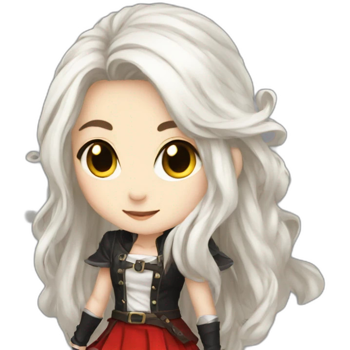 rpg-girl-with-long-white-hair-and-red-skirt and black tights like chibi emoji