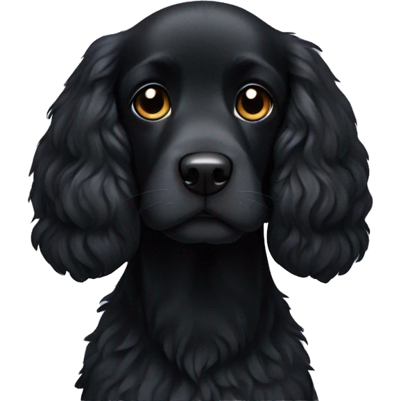 Small completely black spaniel with black fur on his whole face and white fur only on his chest emoji
