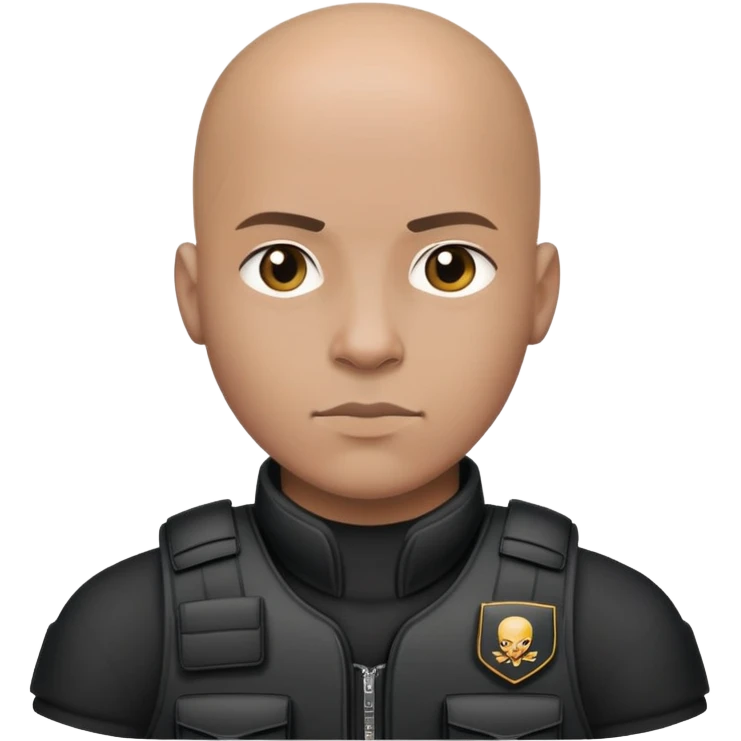 black soldier bald head in black bulletproof vest emoji