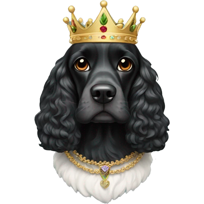 Black cocker spaniel wearing a crown emoji