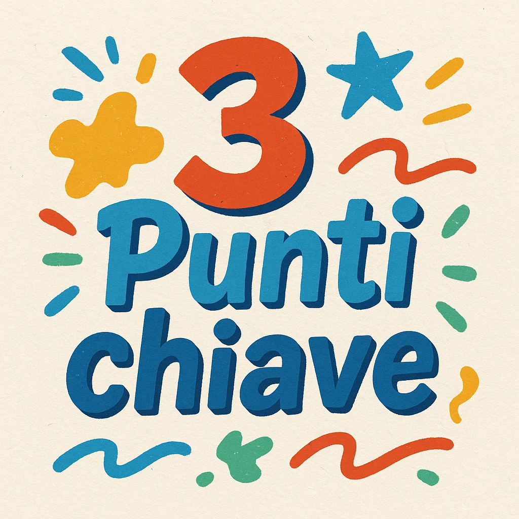 Text '3 Punti chiave' in bold and playful font, bright colors, decorative elements like irregular shapes or lines, energetic and creative composition emoji