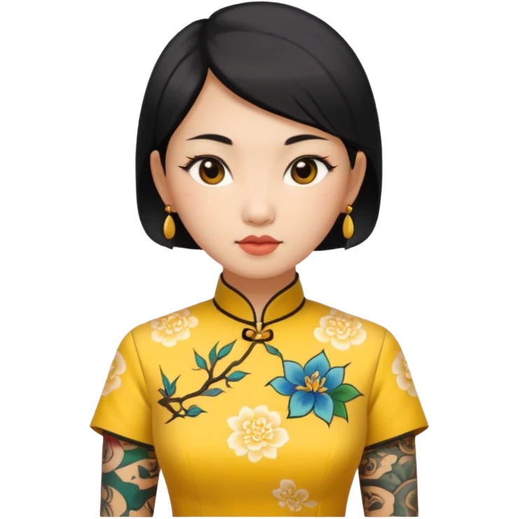ancient woman with tatooed and yellow cheongsam emoji