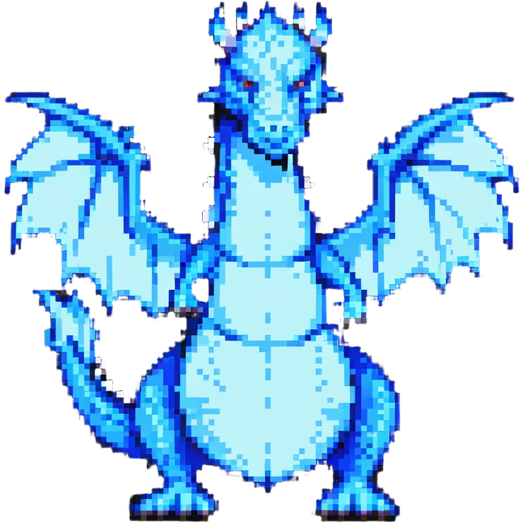 pixel art style dragon breathing blue fire from its mouth, animated emoji