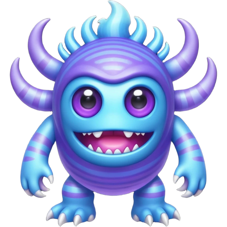 My Singing Monsters Echo element monster, translucent glowing body, blue-purple colors, soundwave ripple patterns, cute cartoon style emoji