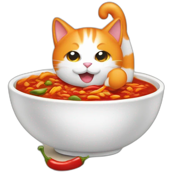 orange and white cat making a bowl of chili emoji