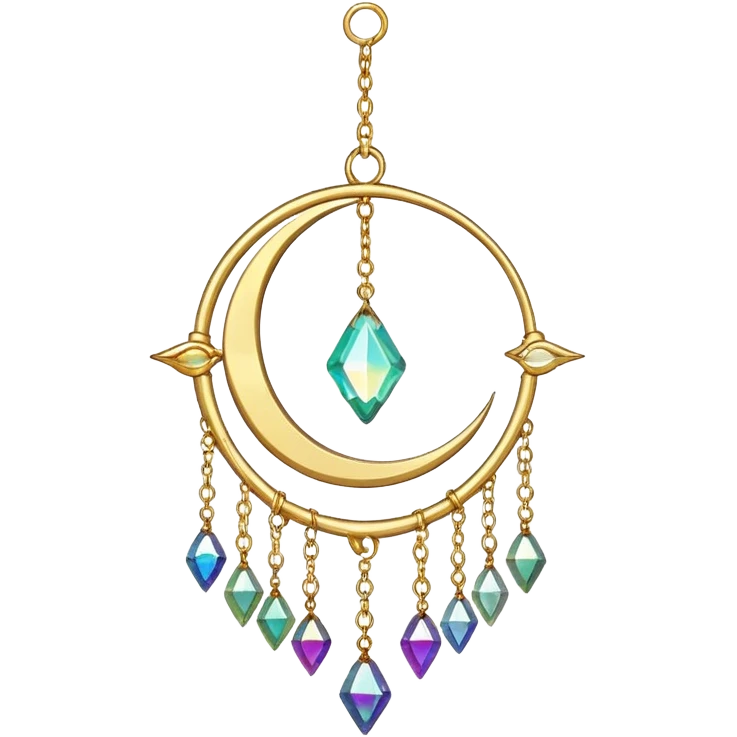 Hanging chained sun-catcher with iridescent crystal gemstones  and gold crescent  emoji