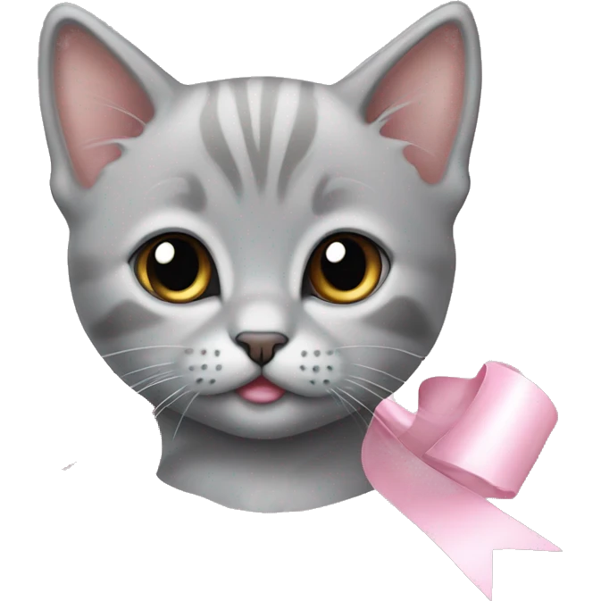 grey british kitten with a light pink ribbon  emoji