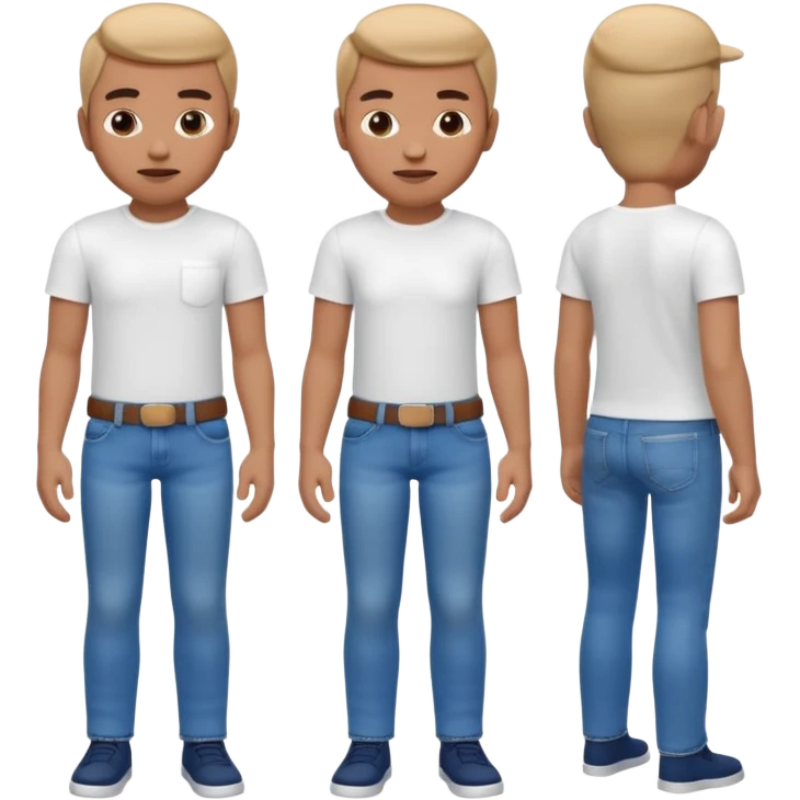 A 3D cartoon casual T-shirt and jeans outfit arranged on flat surface, bright lighting, Memoji-style realism. emoji
