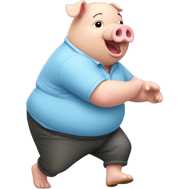 fat pig dancing non-stop with light blue polo emoji