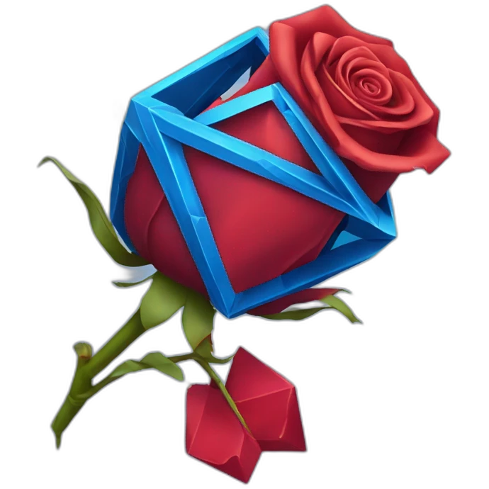 Broken Red Rose in blue octahedron emoji