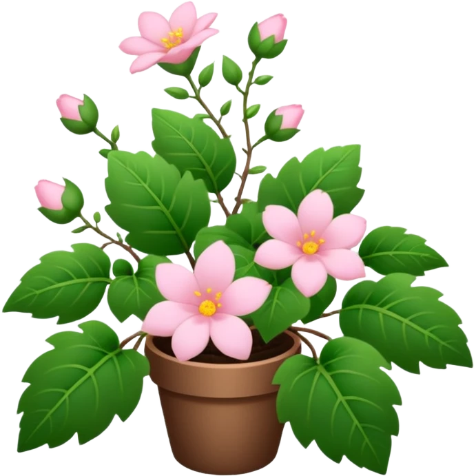 Aesthetic flowers and plants growing from the ground in colours of soft pink matching the deep green leaves (to describe/match with the word flourish) more of a wild bush or vine  emoji