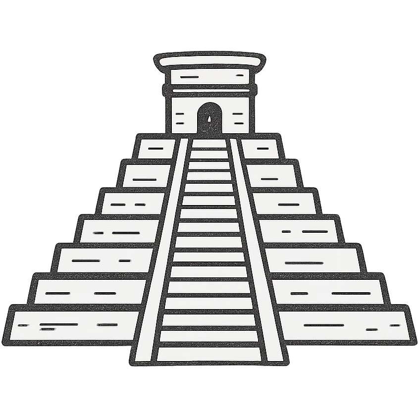 Mayan temple in hand drawn black outline style, intricate details, no fill, ancient look emoji