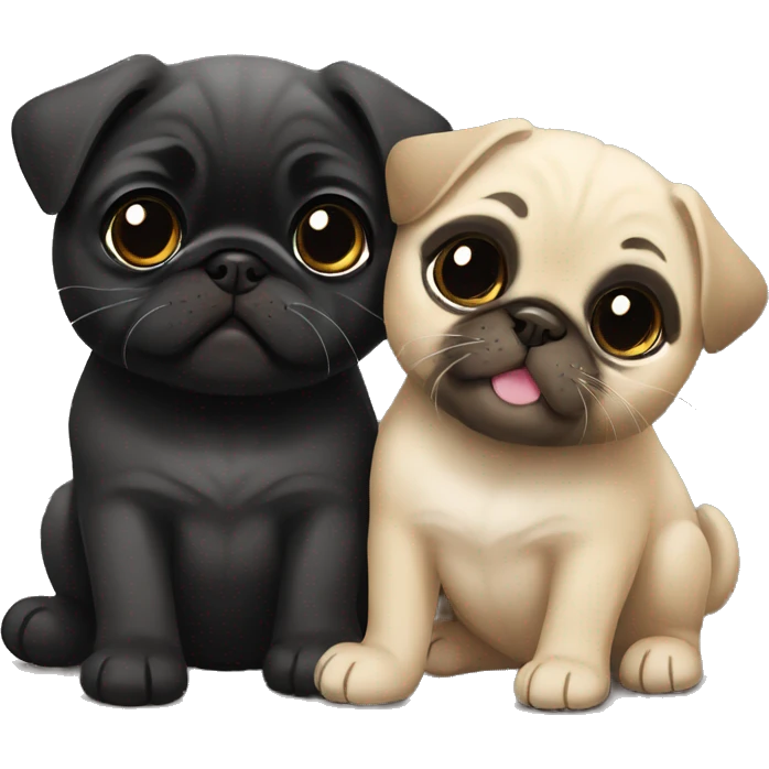 Pug puppy playing with black Scottish fold cat emoji