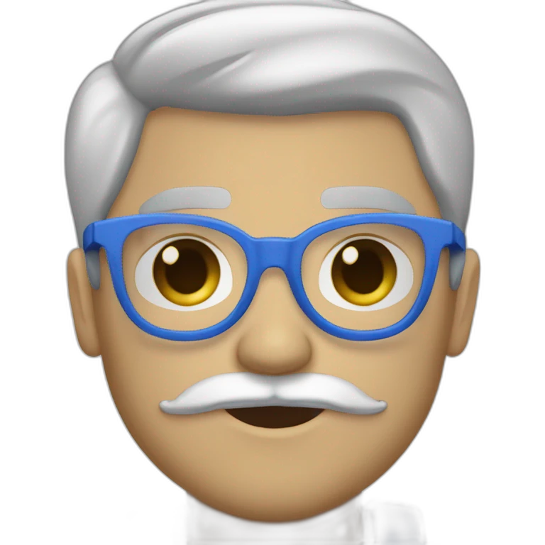 cara de hombre blanco con barba blancay lentes azules redondos, cejas café, sorprendido emoji