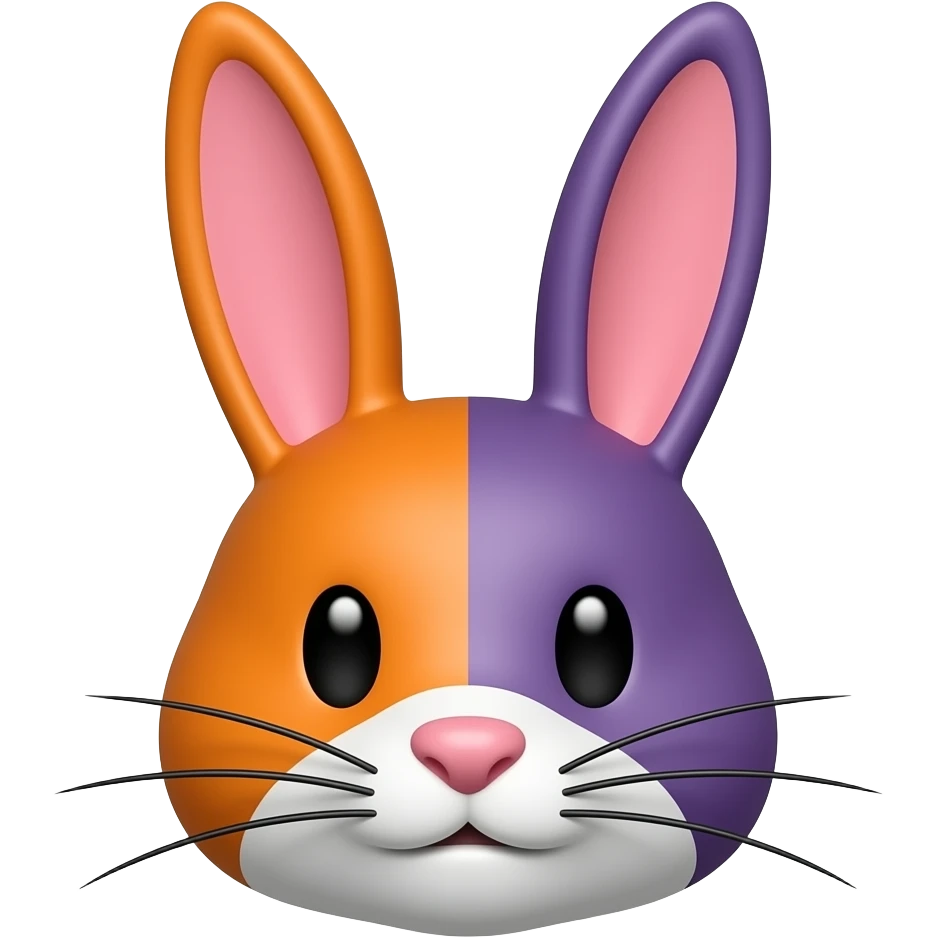 Orange half purple rabbit face emoji