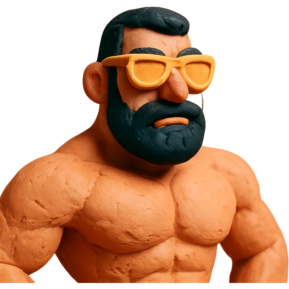 muscular man with black beard wearing yellow sunglasses emoji
