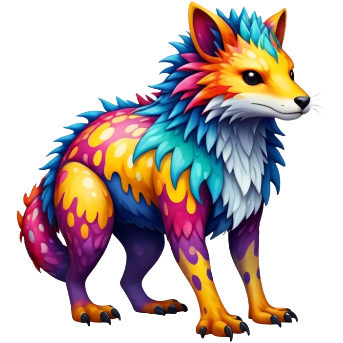 a colorful edgy vernid-fionbri-creature with splash patterns full body emoji