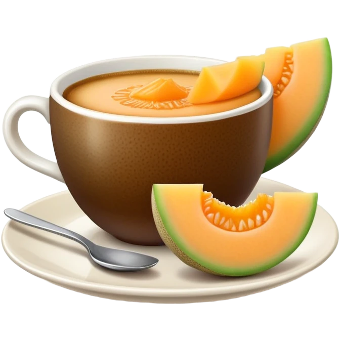 carajillo in a small espresso coffee cup with a slice of cantaloupe melon on the side emoji