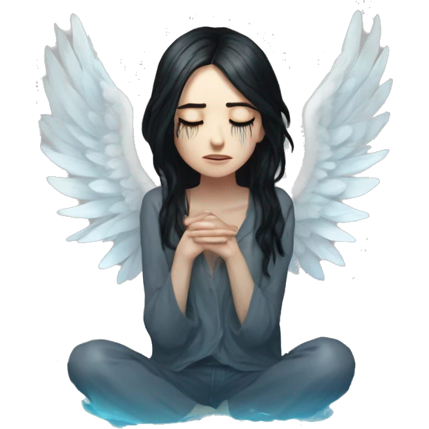 In ocean Crying eyes water woman tearing eyes pale skin black hair on the floor magical woman with angel wings  emoji