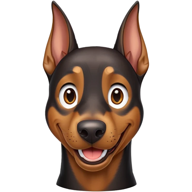 cinematic-comical-doberman-portrait-emoji,-head-tilted-dramatically-with-an-exaggeratedly-amused-expression,-featuring-a-vibrant-black and tan-fur-with-a-lively-sheen,-wide,-expressive-brown-eyes-filled-with-playful-disbelief, ears drooping down emoji