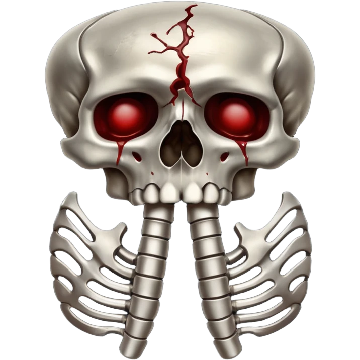 metallic anatomic bones with traces of blood, steel texture, dark dramatic tone, clean background emoji