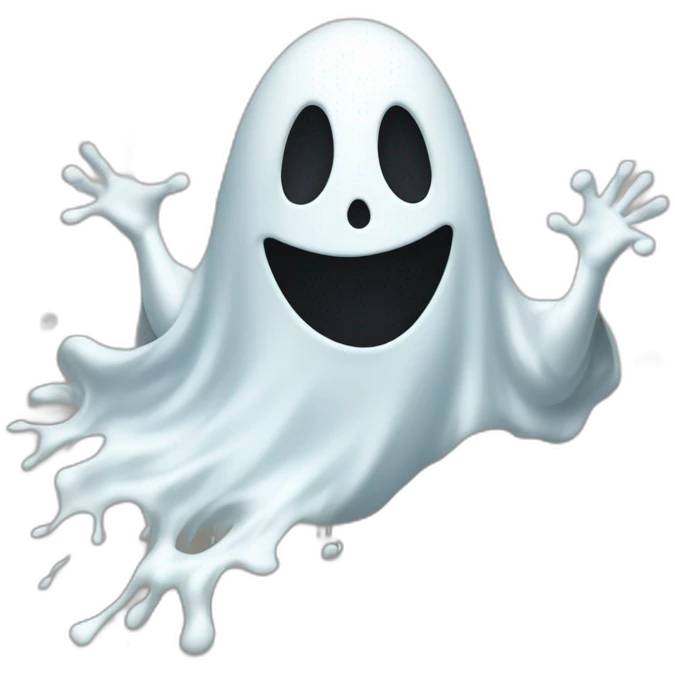 ghost stuck halfway in a wall ejecting a spray of white milky substance forward from center of body all over emoji