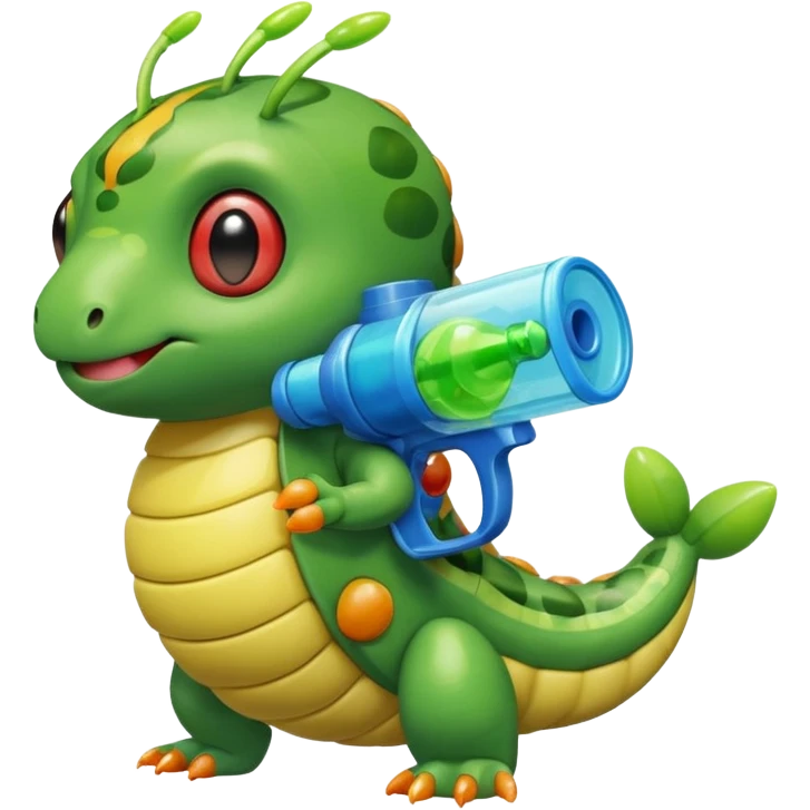 Caterpy Pokemon holding a squirt gun emoji