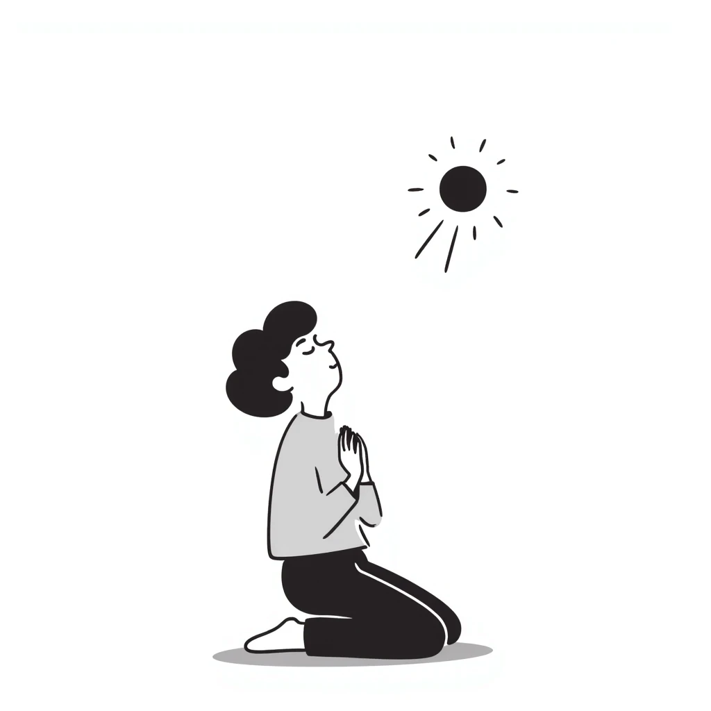 Person kneeling in prayer, talking to God, spiritual moment emoji