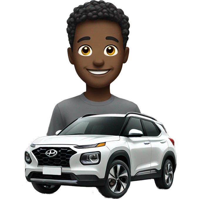 smiling boy with red Hyundai venue directly behind him  emoji