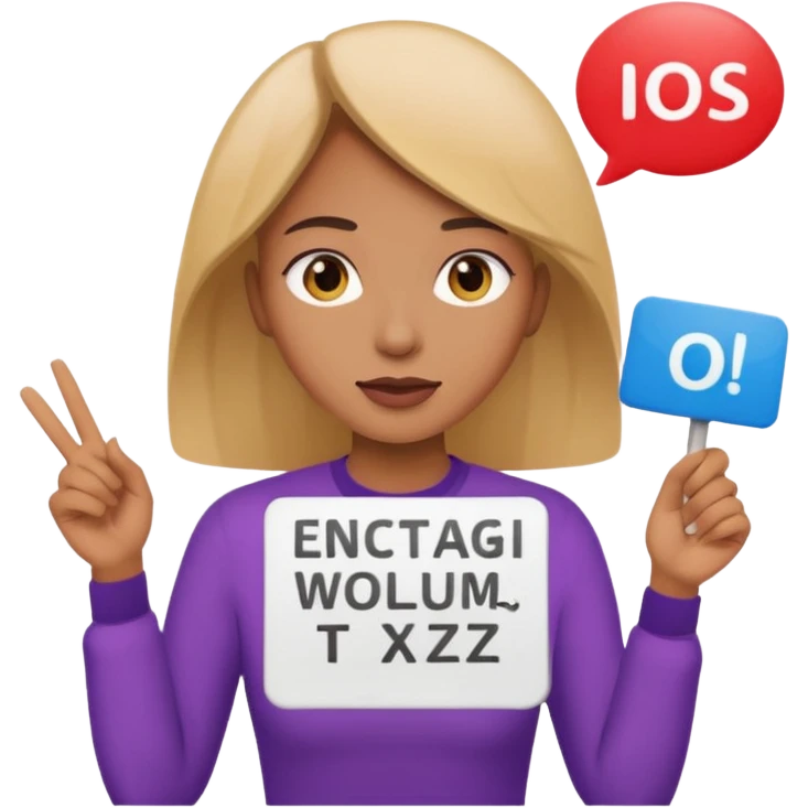 a woman is talking and English letters are coming out emoji