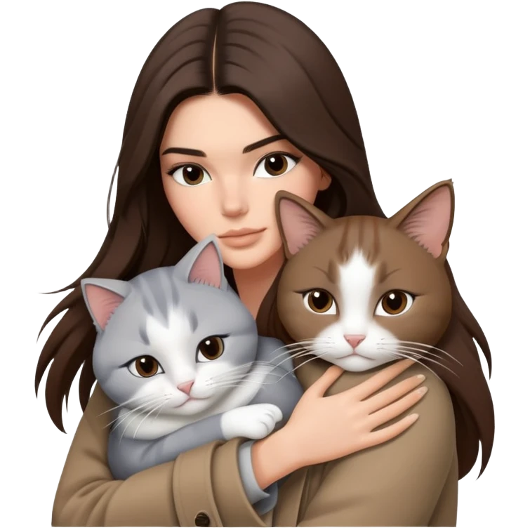 Kendall Jenner long hair with coat hug one grey white cat emoji
