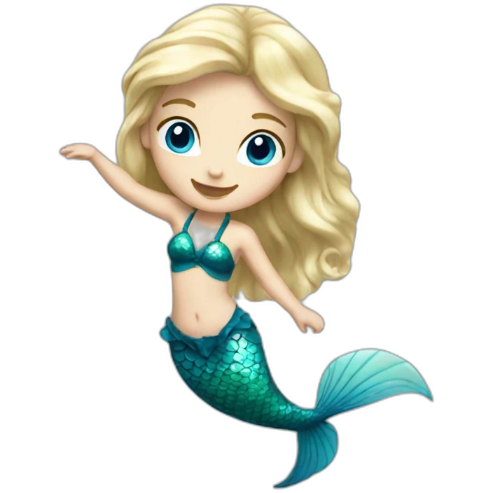 very young white blonde mermaid with blue eyes dancing emoji