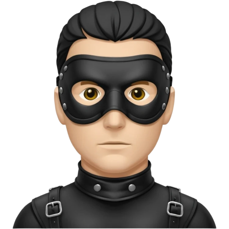 bdsm slave black leather fullhead mask, no metallic details on a white man, no gold, no metal, no yellow emoji