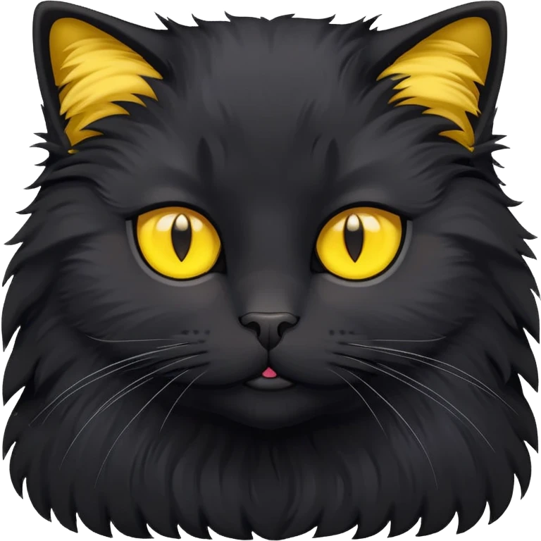 Black fluffy cat with yellow eyes and yellow collar  emoji