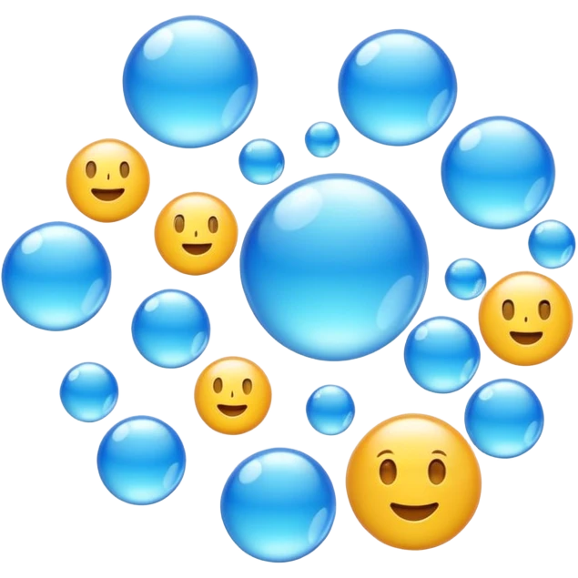 3D iPhone style emoji of free-floating bubbles, scattered randomly in the air, translucent and shiny, various sizes, not contained in any circle, isolated on white background, soft shadows, high detail, NO FACE emoji