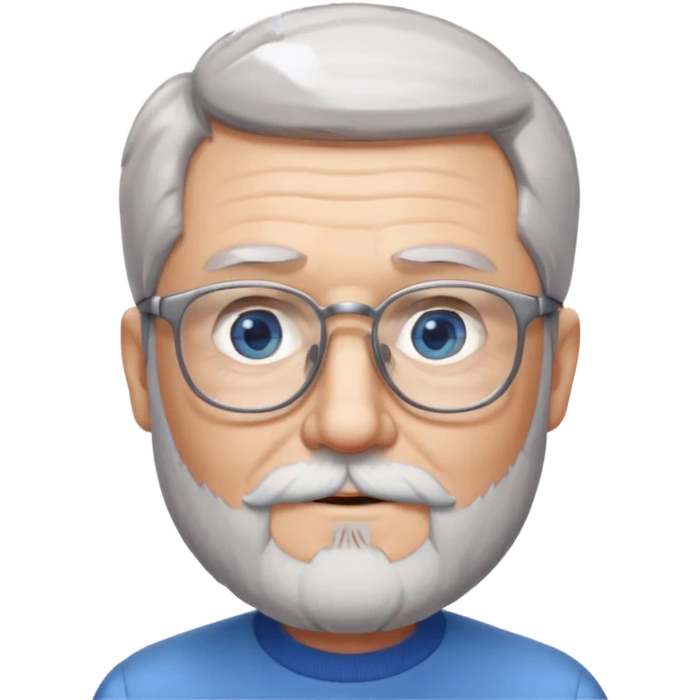 Create me an emoji of an old man. Gray short size hair. Gray full beard. Squarer Glasses. Blue eyes. Little smile emoji