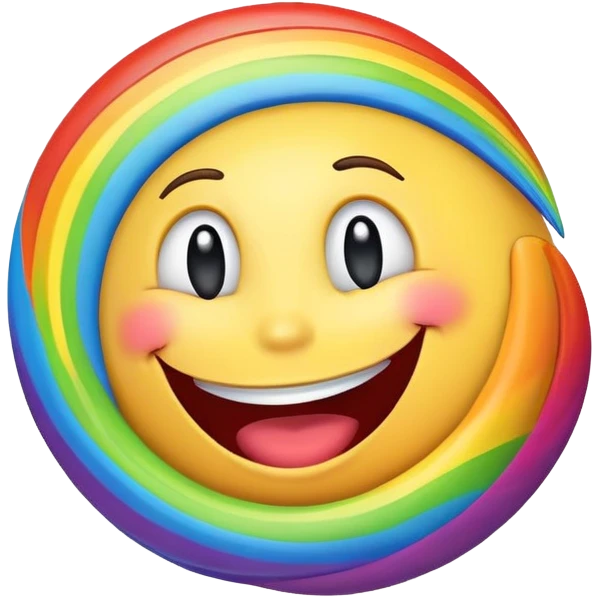planet with rainbow spiral pattern and a cheerful laughing face emoji