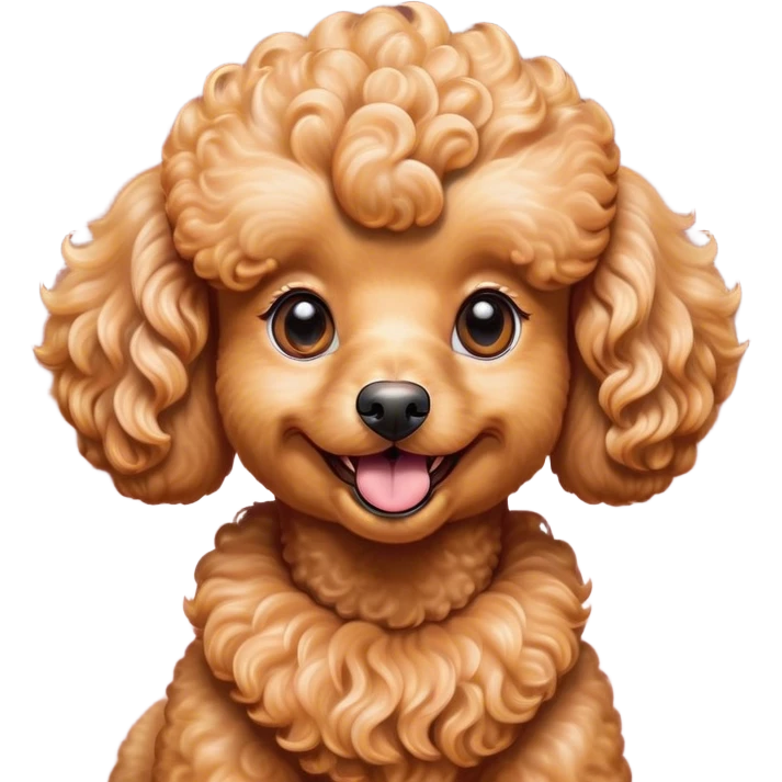 Cinematic Comical Apricot Poodle Portrait Emoji, Head tilted dramatically with an exaggeratedly amused expression, featuring a glossy, curly apricot Fur with a vibrant sheen, wide, expressive warm eyes filled with playful disbelief, Simplified yet hilariously expressive features, highly detailed, glowing with a slightly sassy glow, high shine, dramatic yet playful, stylized with an air of cheeky mischief, bright and endearing, soft glowing outline, capturing the essence of a spirited and over-the-top companion, so meme-worthy it feels like it could side-eye its way into internet fame instantly! emoji