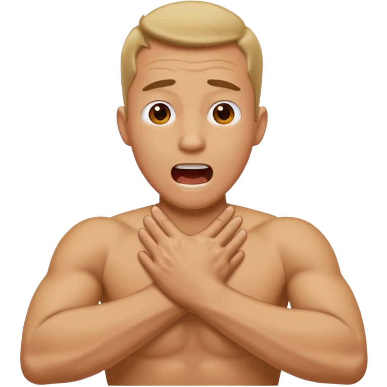 Man with crosses arms holding neck screaming  emoji