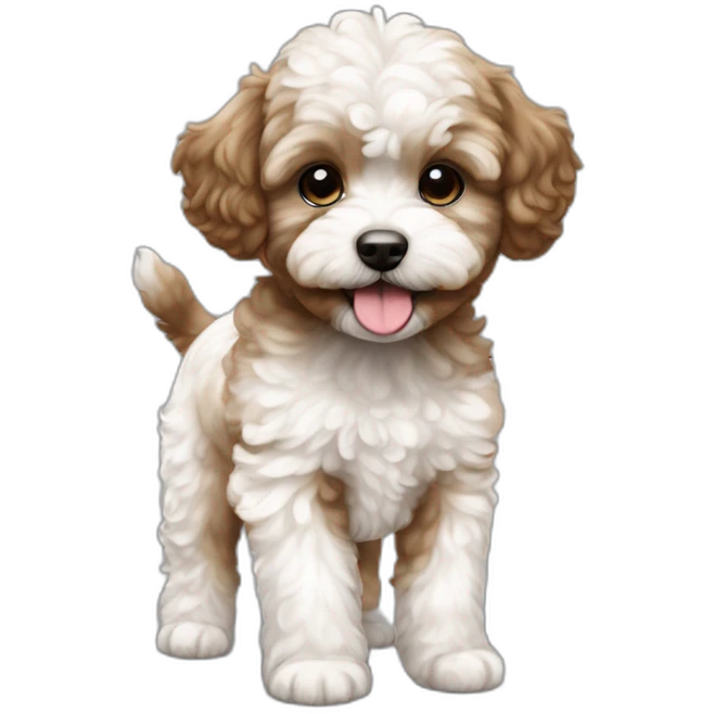 party maltipoo puppy brown and white neck with funny pants emoji