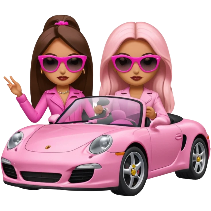 two bratz baddies in a pink porsche emoji