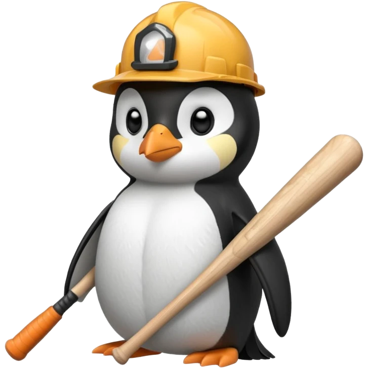 Penguin Construction Worker with baseball bat emoji