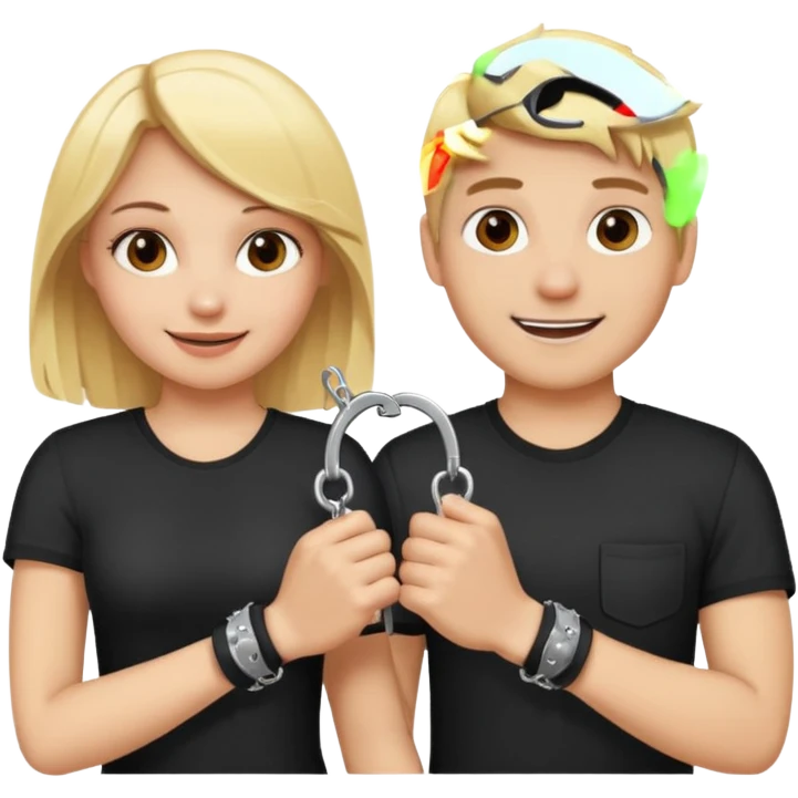 a blonde girl holding handcuffs with her boyfriend  emoji