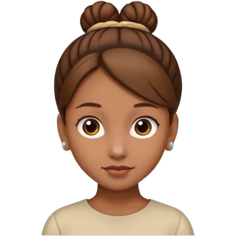 Girl with light brow skin and brown hair in a single bun emoji