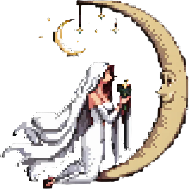 High Priestess tarot card with veiled woman, crescent moon and scroll emoji