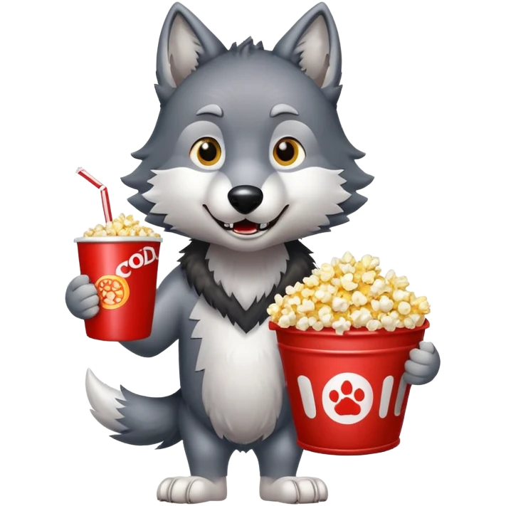Wolf with popcorn and soda emoji