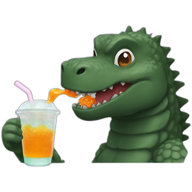 Godzilla drinking boba emoji