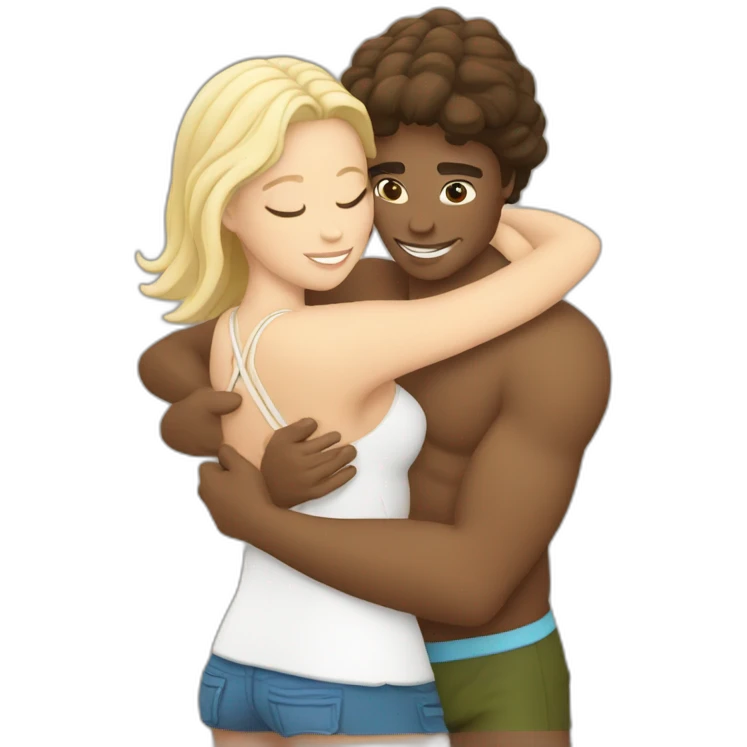 at the beach young metis Man and white woman hug love emoji
